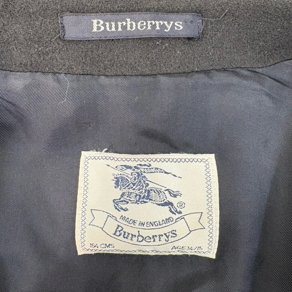 Burberrys Vintage Girls Wool Coat Navy Blue Made in England Age 14-15 Womens XS